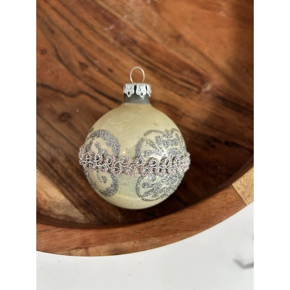 Vintage Krebs Victorian Glass Christmas Ornament Set Stunning Pearl Ivory Silver